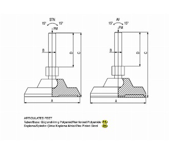 MODEL 505 (Ø120) PLASTİK PABUÇ TABANI (6 KÖŞELİ PASLANMAZ ÇELİK) AISI 304 (INOX)